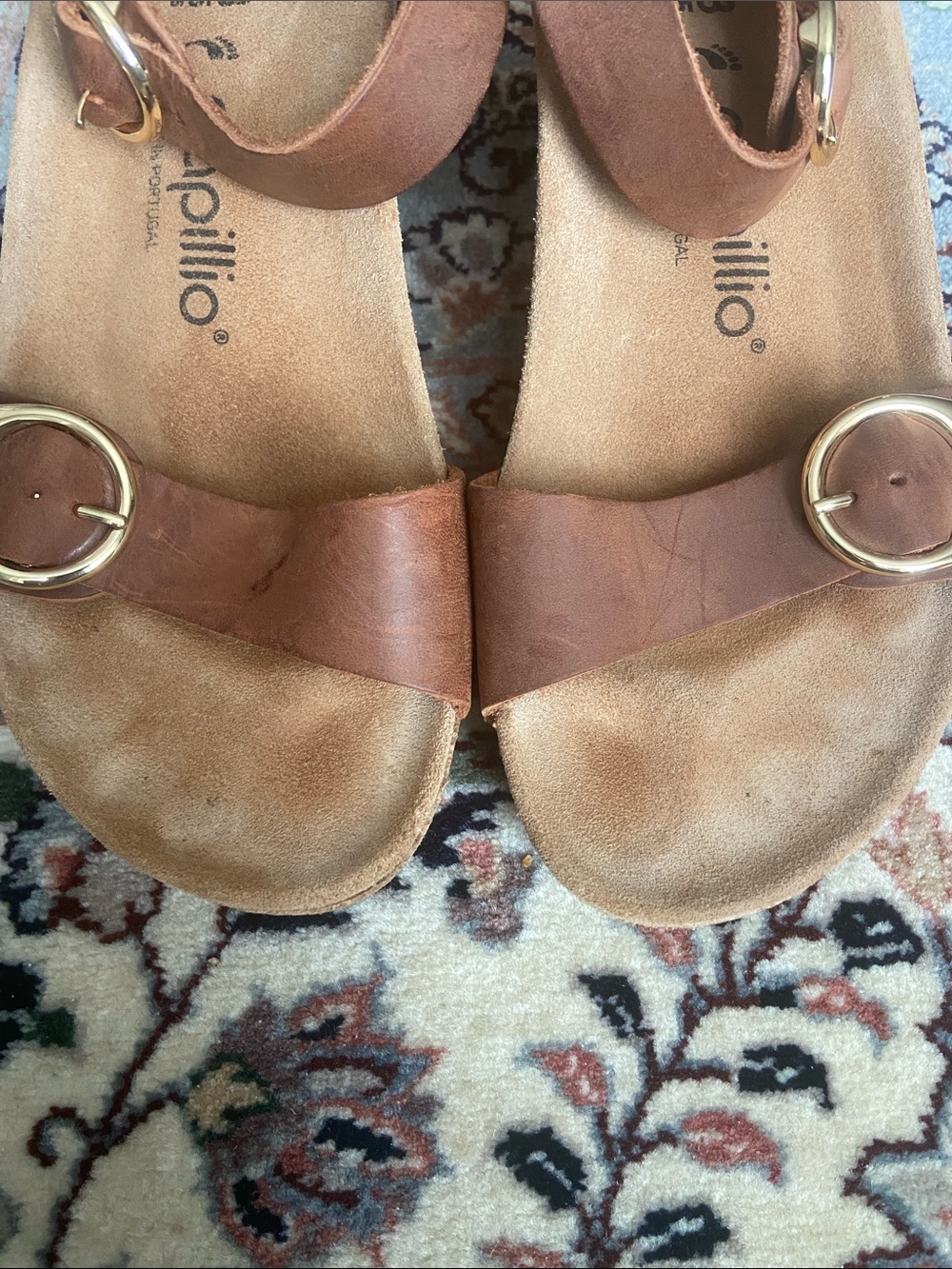 Birkenstock Papillio Soley Buckle Cork Wedge Sandal size 7 in Cognac - Picture 5 of 11